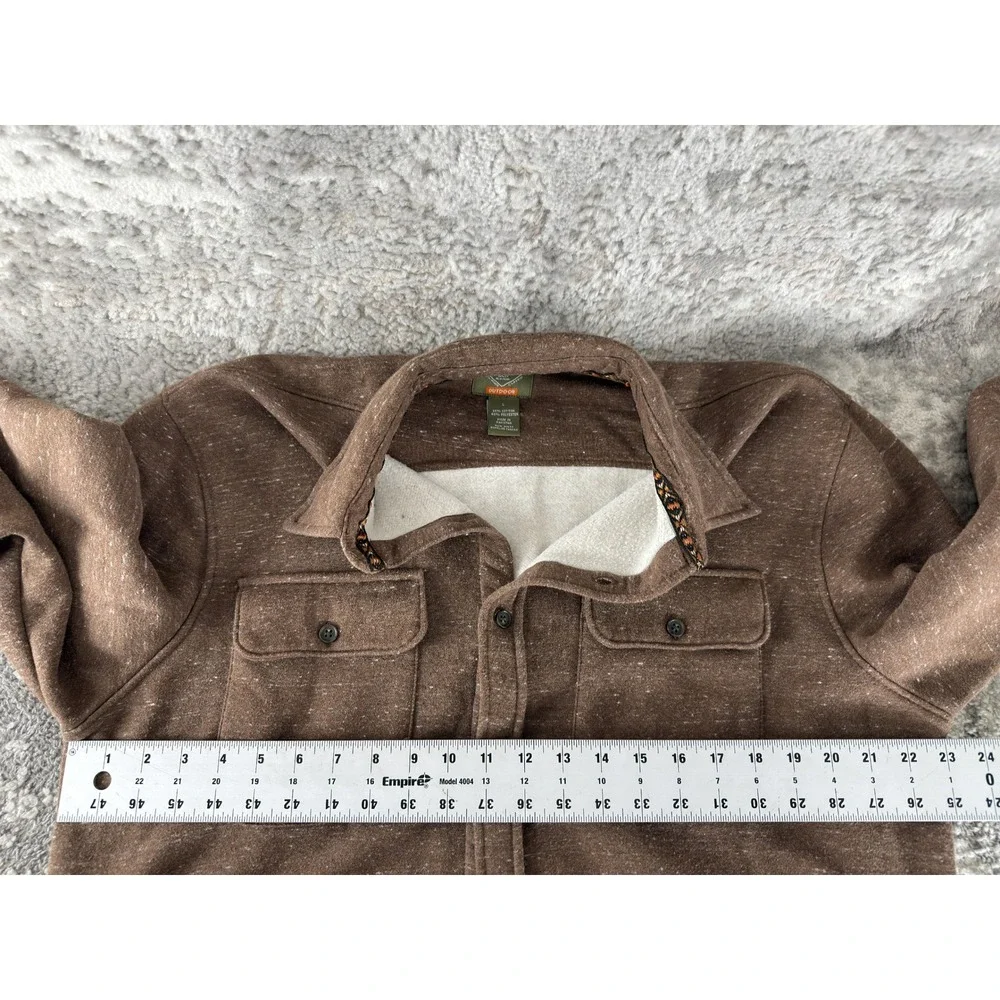 St. John's Bay Size L Fleece Lined Outdoor Flannel Shacket Brown Long Sleeve Men